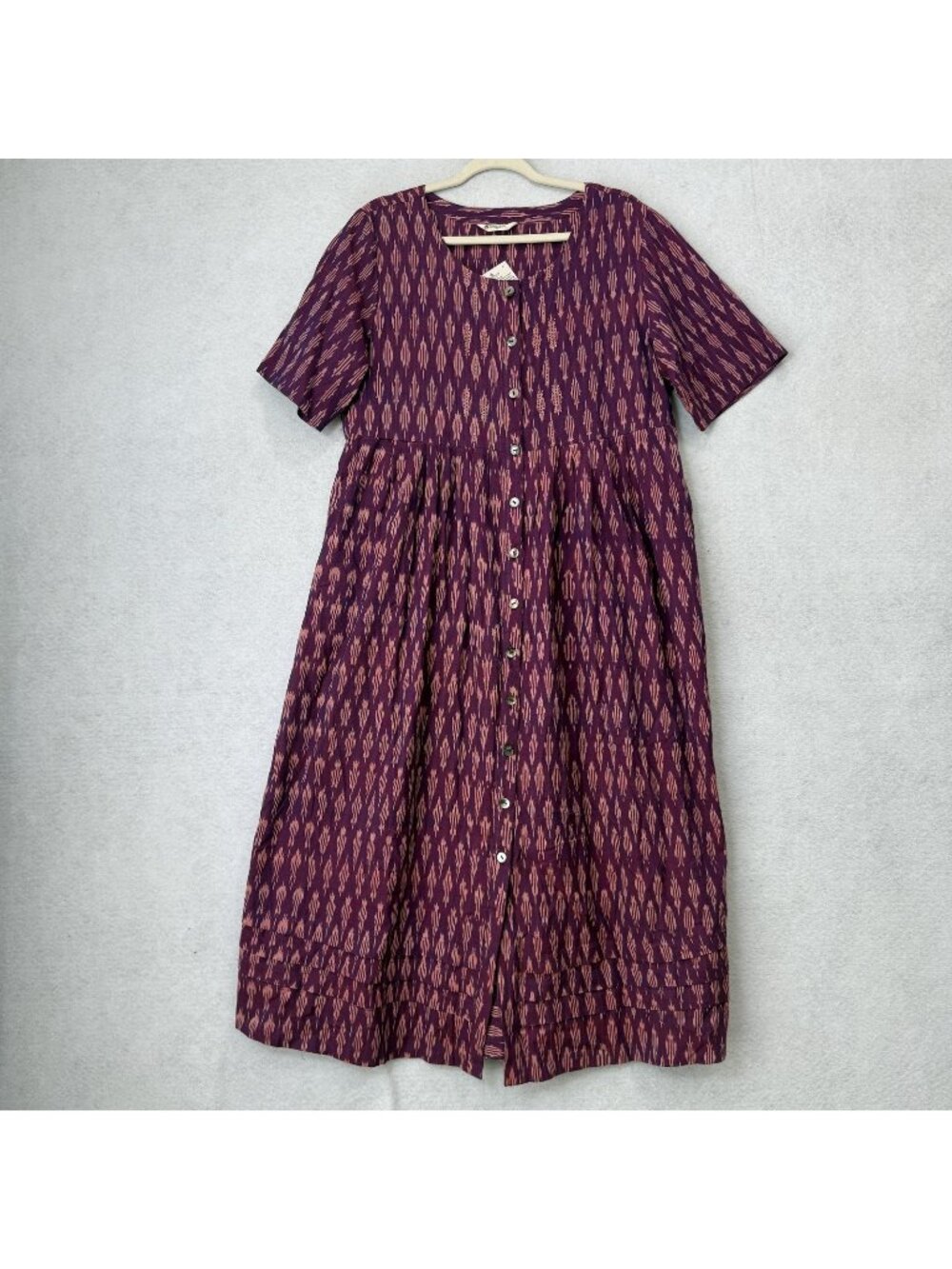 MarketPlace Handwork Of India Dress Womens Medium Purple Ikat Shirt Midi Pockets